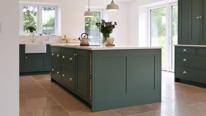 shaker kitchen island in centre of the room