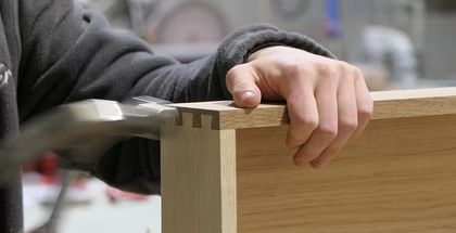 Solid oak dovetail drawer being put together