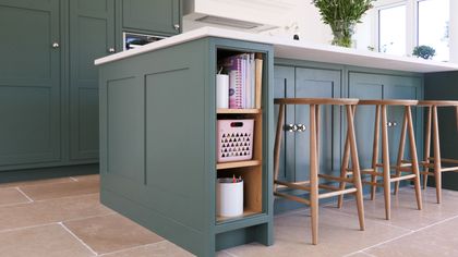 breakfast bar and storage within a shaker kitchen island